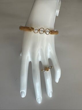 Gold Wire Handcrafted Woman’s Set of  Bracelet 6.75” + Ring 6.5